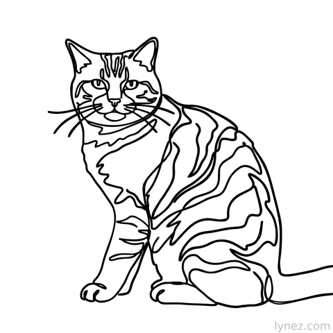 Looking Cat - Single Line