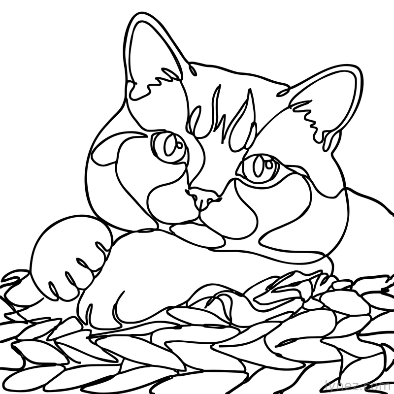 Cat in basket- single-line art