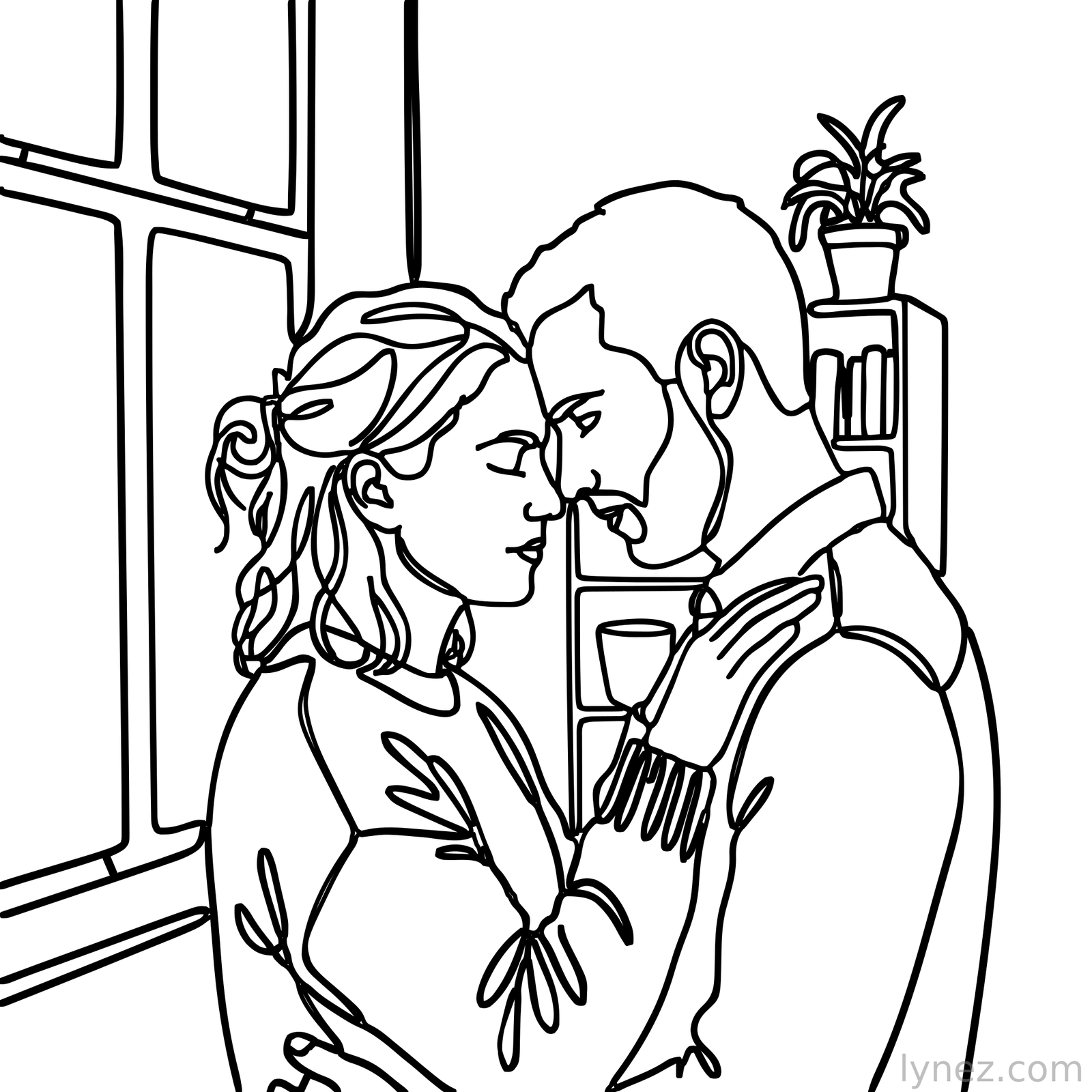 Kitchen Embrace — Single Line Couple Art